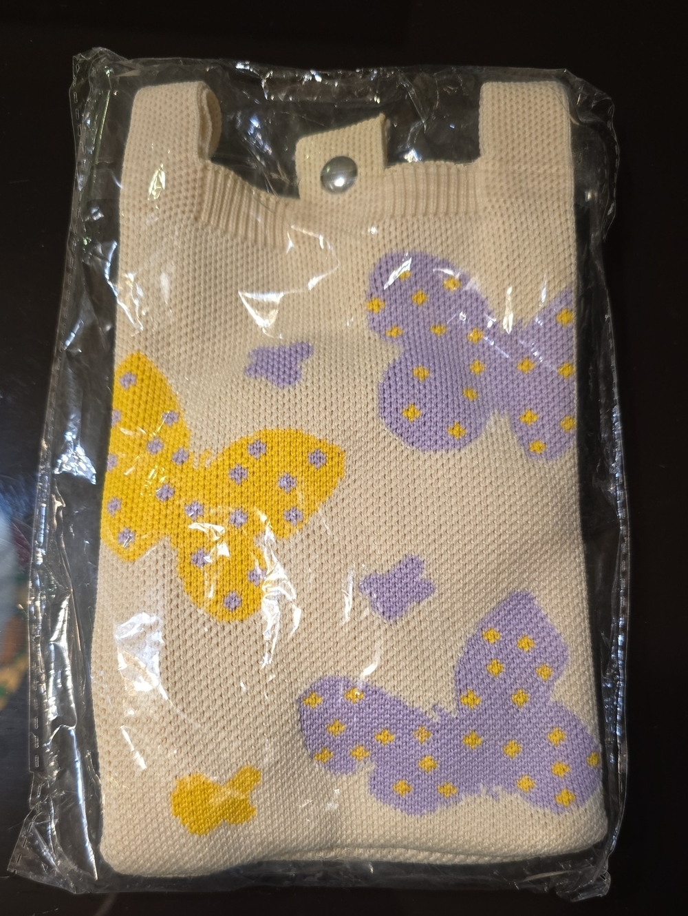 2026 New Cute Cartoon Butterfly Knit Crossbody Bag in Cream, Lavender & Yellow